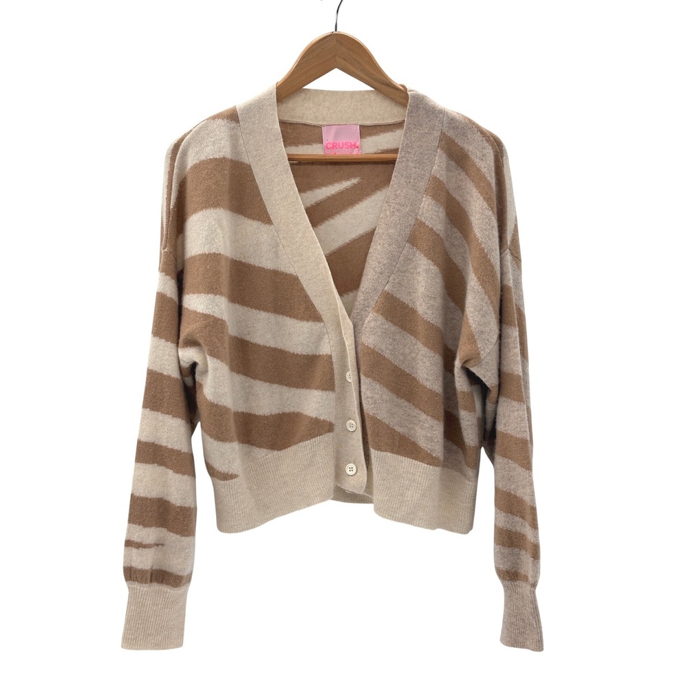 Crush Cardigan Sweater Cashmere Striped Women Boxy Small Beige Off White Luxury